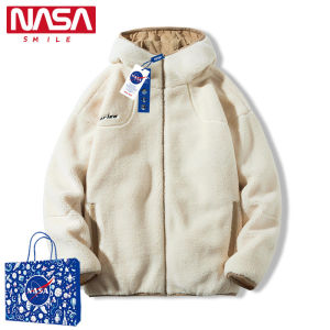 NASA SMILE Womens Winter Jacket Versatile Thickened Lamb Velvet Hooded Coat Universal Style Long Sleeve Zipper Closure Solid Color