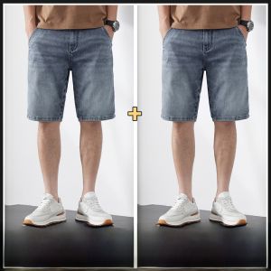 ROMON | Romon Mens Summer Thin Loose Straight Leg Jeans Shorts Casual Loose Fit Lightweight Blue Denim Mid Waist Five Pocket Pants