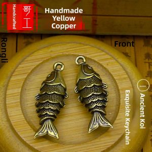 Pure Brass Vintage Carp Keychain Pendant Car Decoration Creative Gift Clothing Accessory Year of Abundance Lucky Charm
