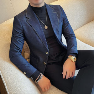 Áo Khoác Blazer Denim Thêu Thời Trang Nam Tay Dài Kiểu Dáng Công Sở Lịch Lãm Chất Liệu Cotton Pha Polyester