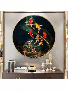 YYBAIO | Circular Crystal Porcelain Nine Fish Wall Art