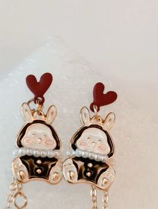 (Ready Stock现货) 925 Series Red Diamond Bunny Tassel Earrings 红钻小兔兔流苏耳环