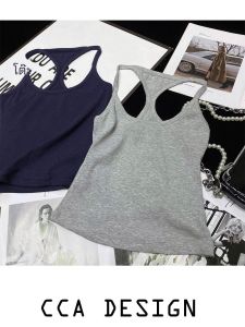 CCAStrong Female American Retro Style Workwear Strap Vest Elastic Slimming Sports Cross Back Womens Tank Top Summer 2024