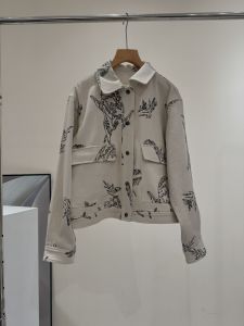 Retro Print Soft Versatile Loose Long Sleeve Denim Jacket Womens Top Casual Jacket Cotton 100% Plant Floral Pattern