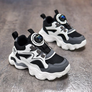 Bobdog Breathable Sports Shoes for Girls with Rotating Button Net Surface Large Childrens Shoes Boys And Girls Running Shoes