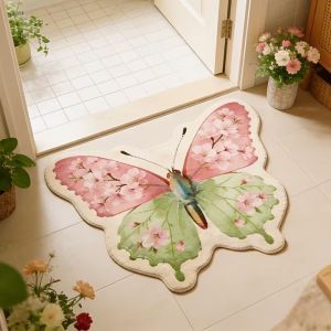 Thảm In Hình Bướm VIKAMA Thảm Trải Sàn Chống Trượt Màu Hồng Và Xanh Lam Cho Phòng Ngủ Lối Vào - Trang Trí Theo Phong Cách Hiện Đại Cho Phòng Bé Gái