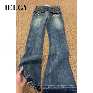 Quần jean ống loe cạp thấp nữ ielgy ôm vừa quần ống loe dài sàn