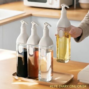 (4 PCS ONE PACK) 480ML Square Glass Oil Bottle Soy Sauce Olive Oil Vinegar Cooking Wine Dispenser Glass Oil Pot Leak-Proof Seasoning Oil Bottle Spice Bottles Condiment Bottle Kitchen Utensils Set