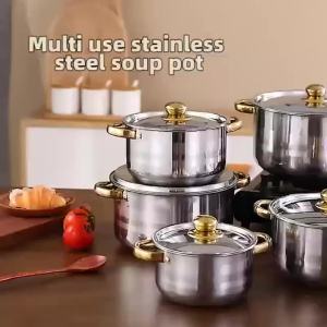 5-Piece Stainless Steel Cookware Set Includes a Multi-Purpose Soup Pot with Lid Perfect for Stewing and Cooking