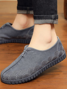 Retro Beijing Cloth Shoes Embroidered Mens Slip-On Breathable Canvas Casual Shoes Low Cut Glue-Welded Flat Heel Spring Autumn