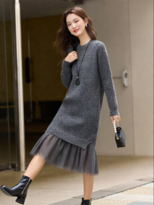 Vimly | Laid-back Style Straight Knitted Dress Gray