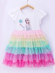Summer Rainbow Sleeveless Princess Dress for Girls Baby Cotton Blend Fairy Wind Skirt Medium Length Cake Skirt Breathable Moisture Wicking
