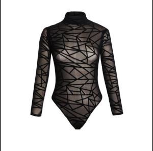 Bộ Đồ Lót Dài Tay Cổ Cao Lưới Gợi Cảm Gợi Cảm Sheer Turtleneck Long Sleeve Bodysuit Quần Short Thường Ngày Mùa Hè Mỏng Cắt May