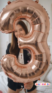 Bong Bóng Số Tuổi 70cm Hồng Gold Nhà Bo Bóng Nhôm Trang Trí Sinh Nhật Thôi Nôi Đầy Tháng Backdrop