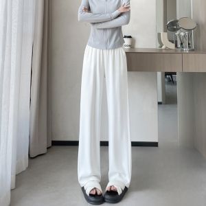 YAMIANNV | Khaki Color Ice Silk Womens Wide Leg Suit Pants High Waist Long Draping Floor Length Thin Spring Summer Casual Leisure Trousers