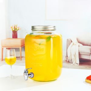 Bar Glass Beverage Bucket with Tap Cold Water Pot Fruit Tea Barrel Cola Beer Tank Chinese Style Pure Color from Mainland China