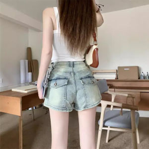 S-6XL Celana Pendek Denim Jeans Wanita Retro Pinggang Tinggi Ramping Celana A-line