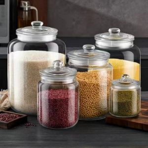 glass rice dispenser 10kg/25kilos big glass jars with lid Wide Mouth rice food storage container