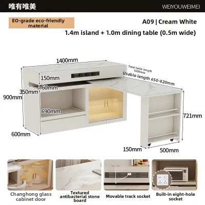 Weimei | Extendable Rotating Rock Plate Dining Table Customized kitchen island and dining table in open kitchen