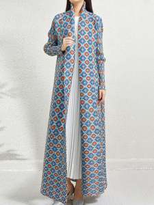 Muslim Long Robe Middle East Womens Fashion 2024 New Print Loose plus Size Open Cardigan Pleated Dress Polyester Fiber