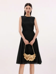 Lancy Summer New Minimalist Thin Gauze High Waist A-Line Sleeveless Slimming Dress Womens Midi Skirt Pure Color Polyester Fiber