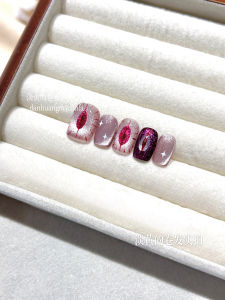 Loffi Nail Love Eye Handmade Wearable Nail Art Short Cat Eye White Enhancing Pink Crystal Stone Painted Trendy Female Beauty Tool