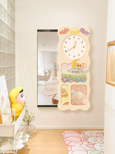 Cure Series Cream Style Sliding Mirror Painting with Clock for Hallway Entrance Living Room Bedroom Clothes Mirror Decoration Artwork