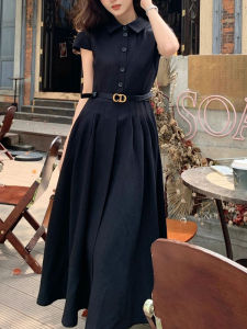 QFN | Elegant French Style Waist-cinching Black Dress