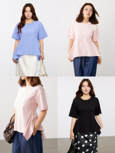High-density Elastic Cotton T-Shirt Loose Fit with Irregular Hemline