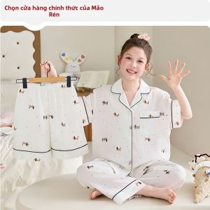 MiiOW | Bộ Đồ Ngủ Hè Cho Bé Gái Áo Tay Ngắn Quần Dài Mỏng