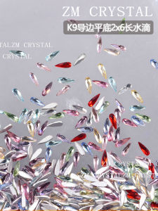 K9 New Super Shiny Imitation Huapeng Flat Bottom 2x6 Long Waterdrop Nail Drills Colorful Nail Jewelry Nail Decoration Tools