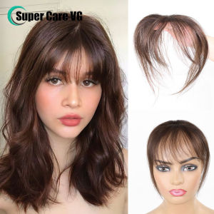 Brown French Style Clip In Bangs Real Human Hair Wispy Hair Bangs Air Bangs Fringe Hairpieces For Women For Daily Wear