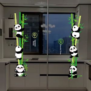Cute Panda Cartoon Anti-Collision Static Electricity Glass Stickers Kitchen Caution Glass Stickers Christmas Tree Holiday Decals New Year Window Flowers