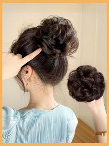Low Bun Hair Tie Real Hair Fake Hair Flower Headband Bridal Updo Hair Accessories Elastic Hair Bands for Women