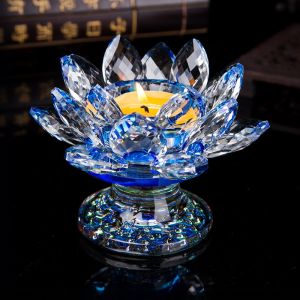 Three-Layer Lotus Candle Holder Crystal Glass Home Use Butter Lamp Display Buddha Offering Long- Burning Lamp Base