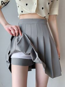 MiiOW | Gray Pleated Skirt Womens Spring Summer Autumn Extended High Waist Slim A-Line JK Mini Skirt Cat Person MiiOW Short Skirt