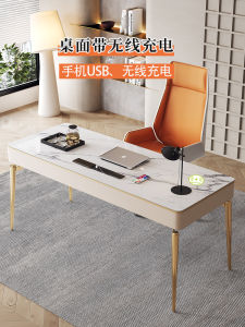 Creamy Style Stone Plate Desk Accessible Luxury Modern Solid Wood Writing Desk Beauty Salon Office Desk Home Study Computer Table