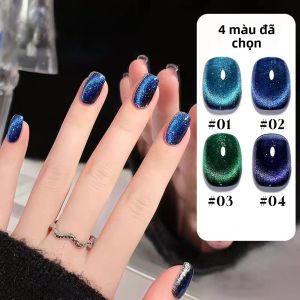 4 Hộp Sơn Móng Tay Gel Mắt Mèo Galaxy 2025 Màu Xanh Lấp Lánh & Hạt Pha Lê Thiết Kế Pháp 12ml Dụng Cụ Làm Móng Mùa Hè Cho Salon & Người Yêu Thời Trang Tự Làm