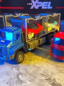 Đồ chơi xe container chở xe ô tô có hộp lưu trữ tháo rời đầu bằng hợp kim chạy cót