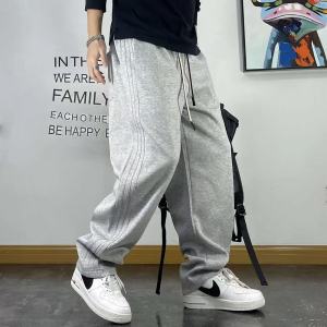 High Quality Loose Elastic Waist Straight Leg Mens Casual Pants Spring Autumn Large Size Pure Color Comfortable Leisure Trousers