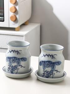 Creative Ceramic Chopsticks Storage Tube Drainable Kitchen Dining Utensils Holder round Shape Porcelain Chopstick Organizer