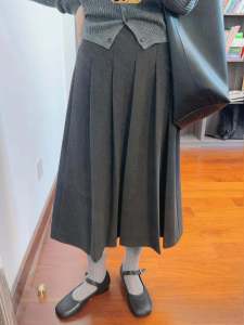 Gray Woolen A-Line Mini Skirt for Women plus Size High Waist Slimming Pear Shaped Body Autumn Winter New Style Fashionable Skirts