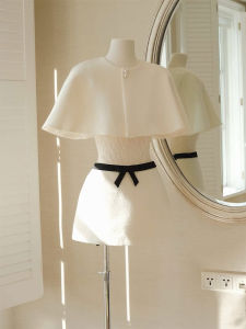 Elegant Lace-Up White Cape Top & Skirt Set