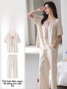 MiiOW | Bộ đồ ngủ cotton lanh mỏng thoáng khí mát mẻ cho nữ mùa hè Bộ đồ mặc nhà ngọt ngào MiiOW phong cách đơn giản mùa hè 2025
