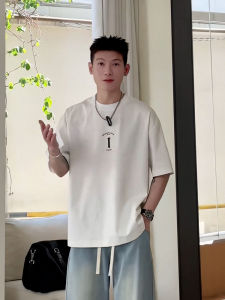 High-Quality White round Neck Cotton T-Shirt Mens Summer Versatile Simple Style Basic Fit Short Sleeve Top Lin Bei Brand