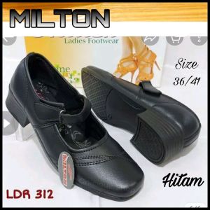 Sepatu Pantofel Hak Wanita Heels Wedges Kantor Sekolah Kerja Paskibra Hitam Putih Polos Milton LDR Tinggi 3 cm Kekinian