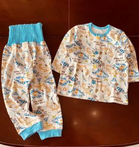 ชุดนอนเด็กผ้าฝ้ายแท้ฤดูใบไม้ผลิและฤดูใบไม้ร่วงสำหรับทั้งชายและหญิงพร้อมกระดุมหน้าสำหรับเด็กวัยเตาะแตะและเด็กวัยเตาะแตะ