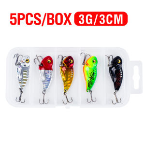 5pcs/box VIB Lure Set 3D Eyes Casting Lure Metal Hard Bait 5 Colors Sinking Spinner Spoon Artificial Fishing Lure for Bass