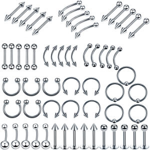 5/10/40/60pcs Body Piercing Jewelry Stainless Steel Nose Ear Belly Lip Tongue Ring Captive Bead Eyebrow Bar Piercing Lot Jewelry
