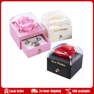 Romantic Rose Flower Drawer Box Valentines Day Jewelry Gift Packaging Ring Necklace Storage Box Wedding Engagment Party Favors Heart Pendant Necklaces For Women With Rose Flower Gift Box Girlfriend Mother Family Birthday Fashion Romantic Surprise Gifts